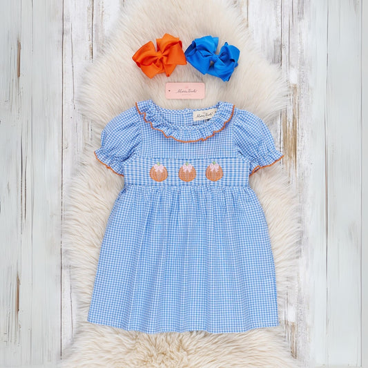 Pumpkin Posh Cutie Embroidered Smocked Dress