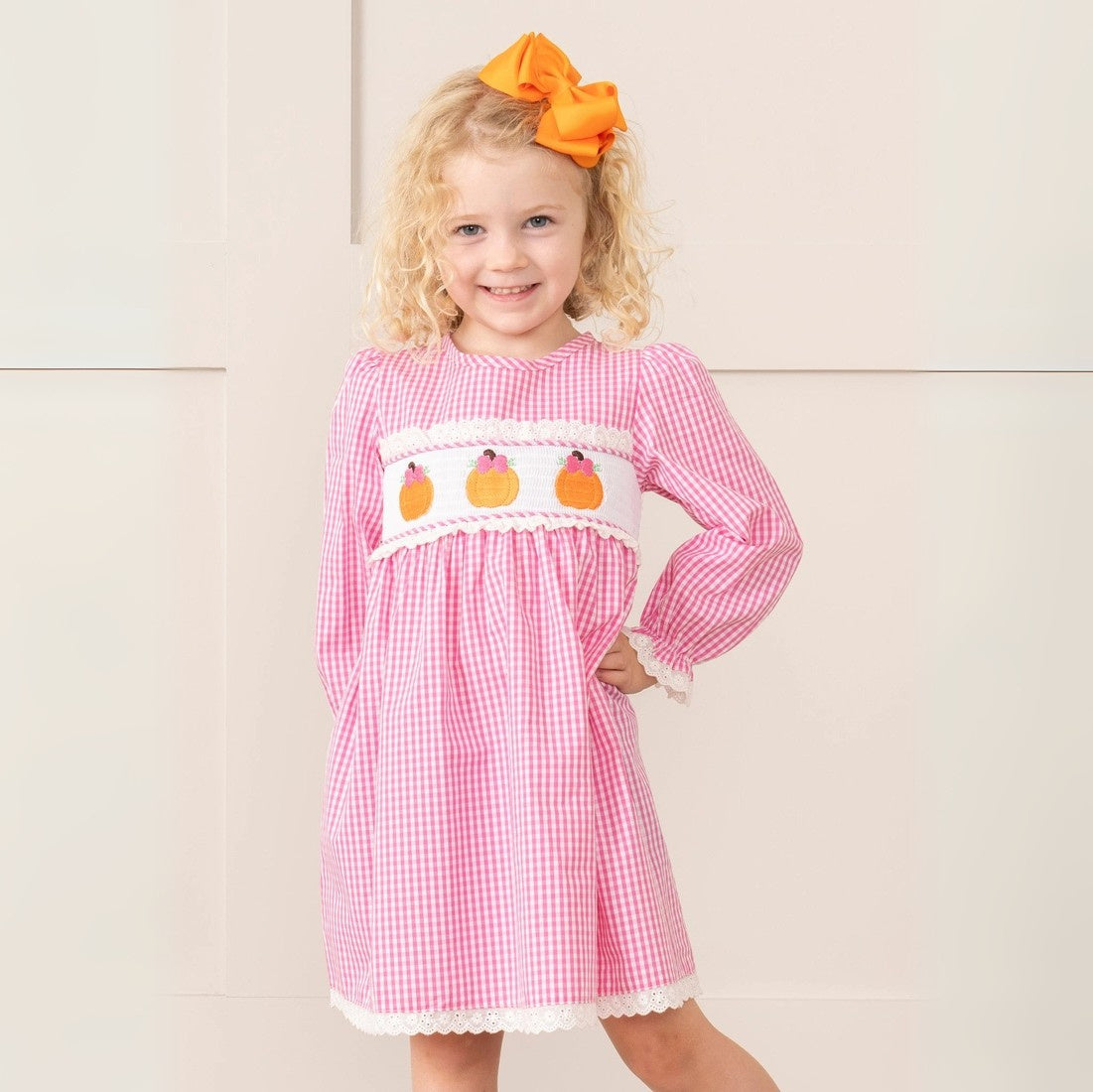 Gingham Smocked Pumpkin Ruffle Dress