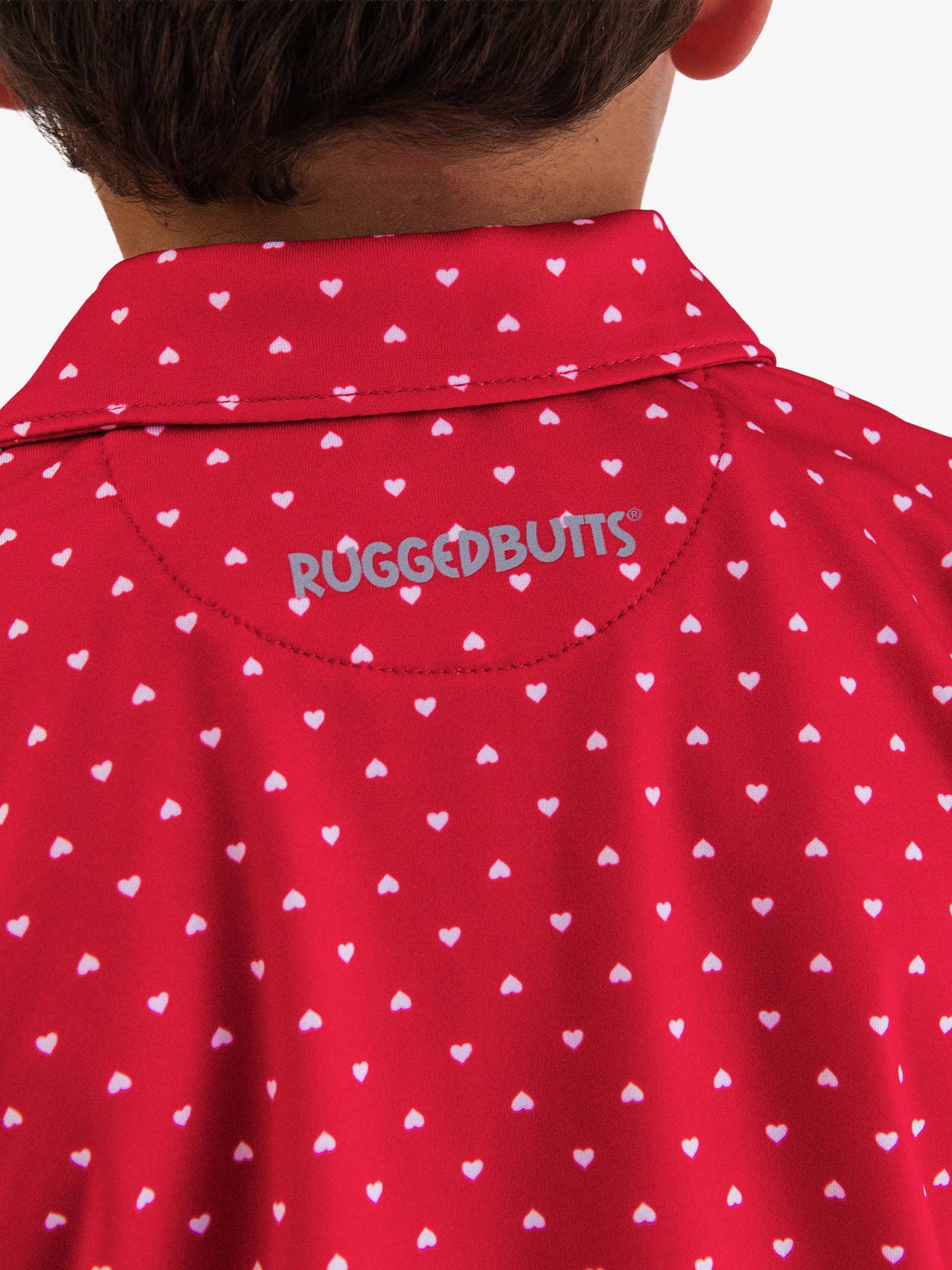 Boys Red Heart Polka Dot Knit Short Sleeve Performance Polo