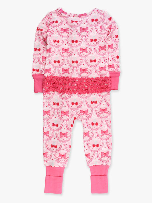 Bamboo Viscose Love You Cherry Much Convertible Ruffle One-Piece Footie Pajama