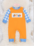 Load image into Gallery viewer, Plaid & Pumpkin Smocked Romper
