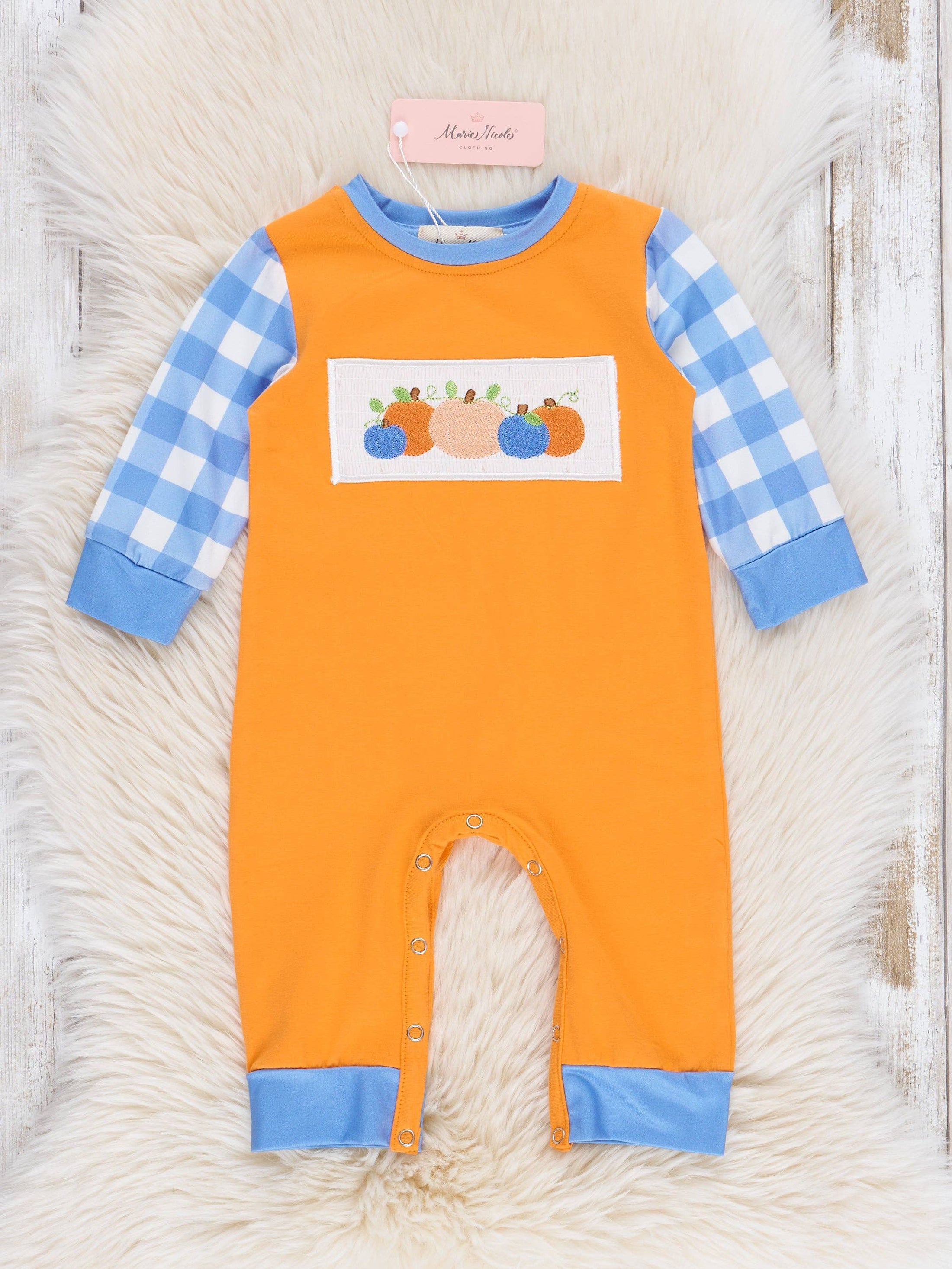 Plaid & Pumpkin Smocked Romper