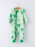 Load image into Gallery viewer, St. Patrick's Day Bow Print Long Sleeves Baby Girls Romper
