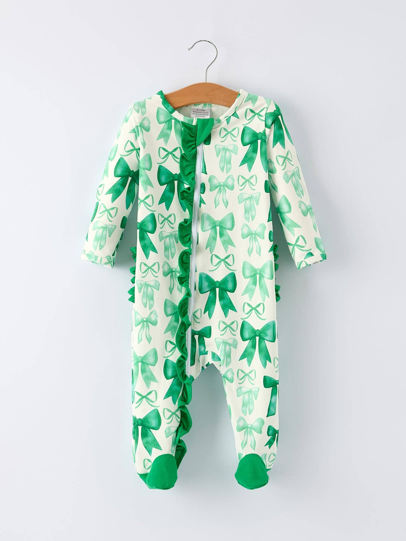 St. Patrick's Day Bow Print Long Sleeves Baby Girls Romper