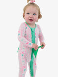 Load image into Gallery viewer, Softsnooze Baby Girls Clover Bows & Wishes Footed Ruffle One-Piece Pajama
