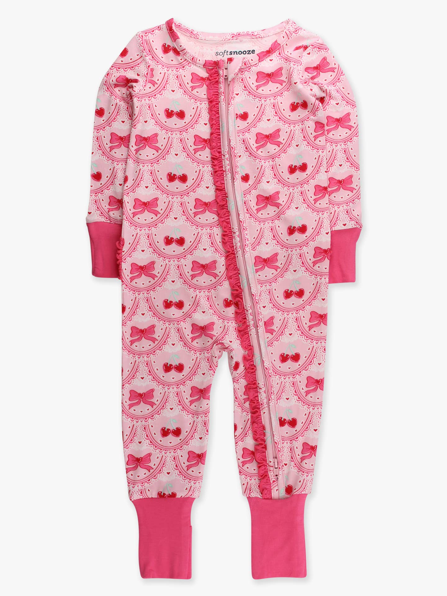 Bamboo Viscose Love You Cherry Much Convertible Ruffle One-Piece Footie Pajama