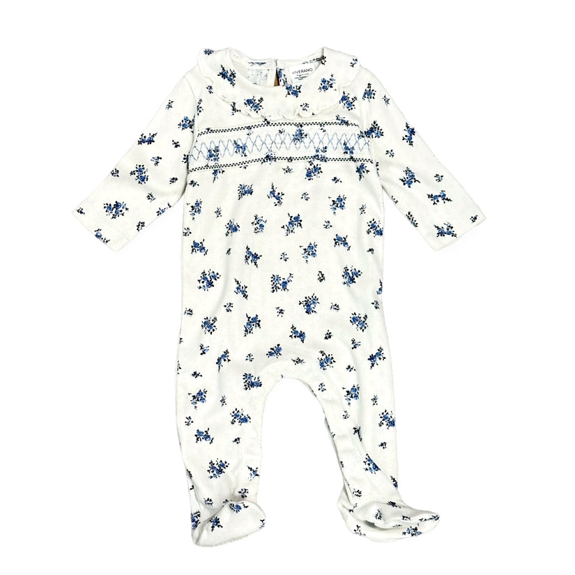 Floral Smocked Pointelle Knit Baby Footie