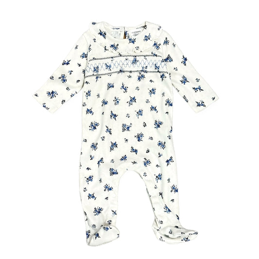 Floral Smocked Pointelle Knit Baby Footie