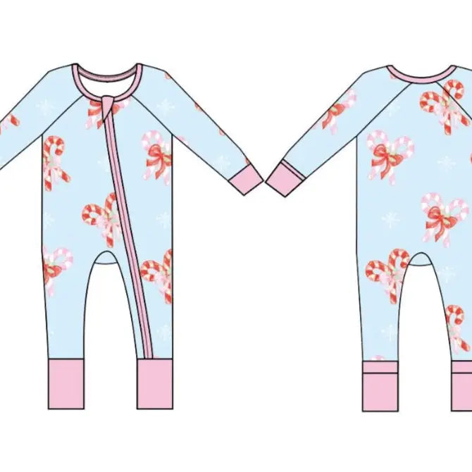 Candy Cane Bows Zipper Onesie