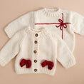 Load image into Gallery viewer, Cozy Knit Cardigan with Red Bow Details
